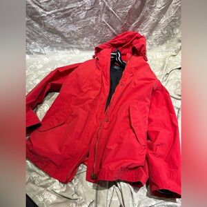 Joules right as rain X weather red jacket 3 in 1 medium 8 navy stripe fleece